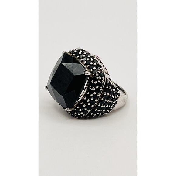 Vintage Designer Black Tourmaline Ring 925 Sterling Silver Sz 8 Chunky Cocktail